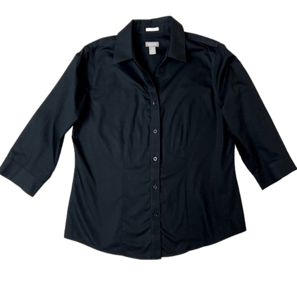 Chico’s Wrinkle Resistant Black 3/4 Sleeve Button Down Shirt - Size 1 (Medium/8)